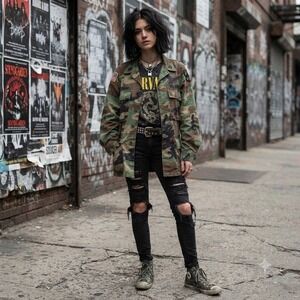 Vintage US Army Woodland Combat Jacket Ripstop Military Shirt Small grunge, punk
